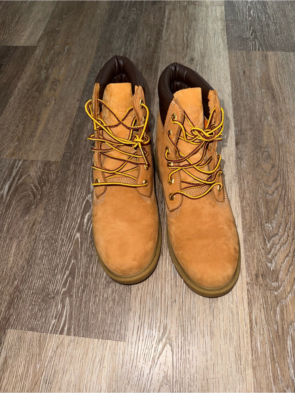 Timberland Wheat Suede Ankle Boots with Yellow and Brown Accents
